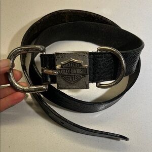 Vintage Harley-Davidson Black Leather Belt with Silver Buckle
